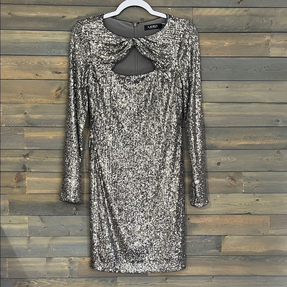 New Lauren Ralph Lauren Sequin Cocktail Dress in grey Size 4